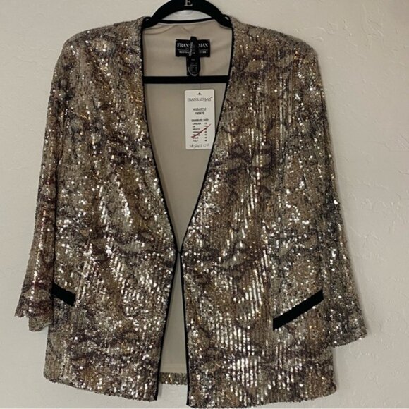 Frank Lyman Blazer Women Sz 12 Gold Sequins Formal Evening Wear New Year Jacket - Picture 1 of 11
